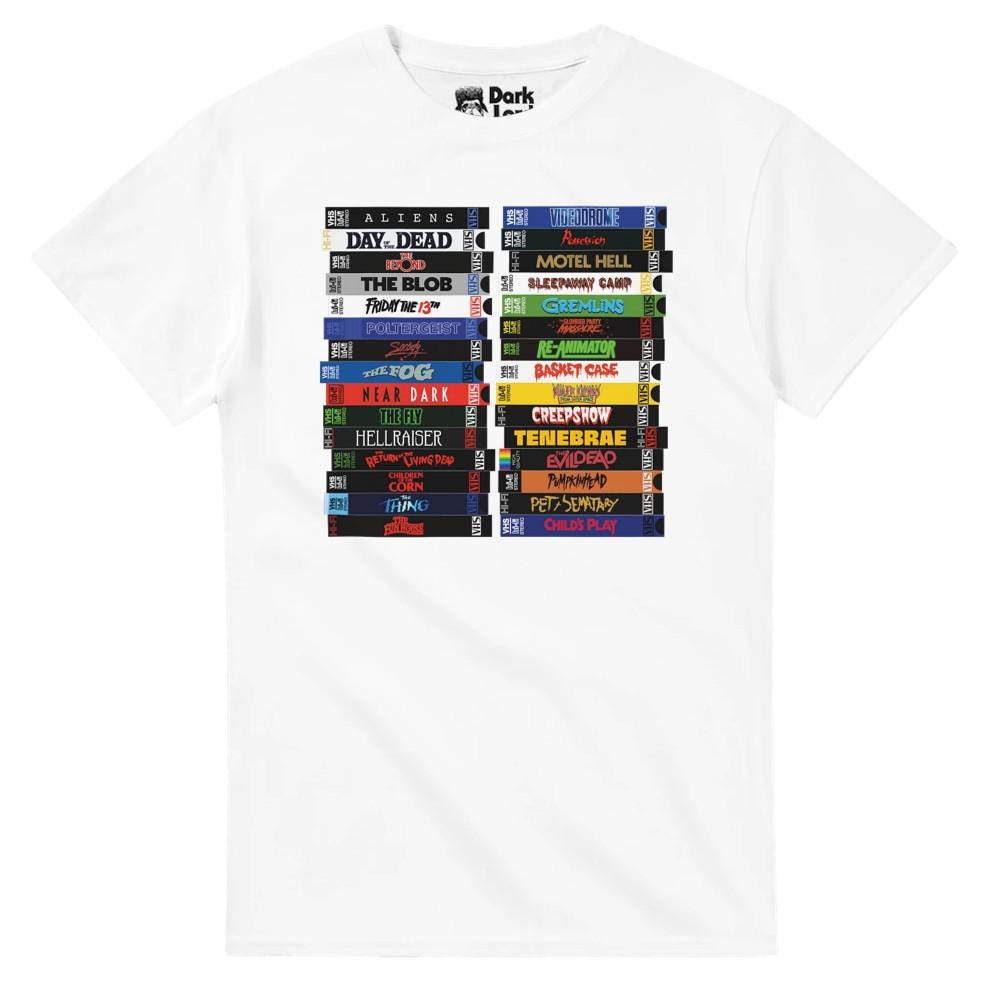 VHS 80s Horror Movie Stacks T-Shirt